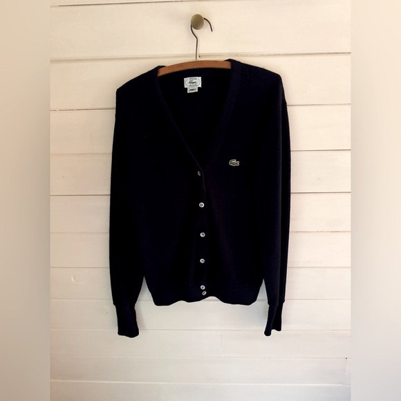 VTG 80s Izod Lacoste Orlon Acrylic Cardigan Sweater Navy Blue Women’s LARGE USA - Picture 1 of 6